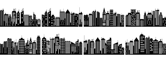 بانوراما المدينة الحضرية (أبيض وأسود)